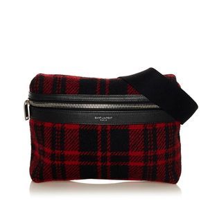 Saint Laurent Tartan Check Waist Bag Body Bag Red Black Wool Leather